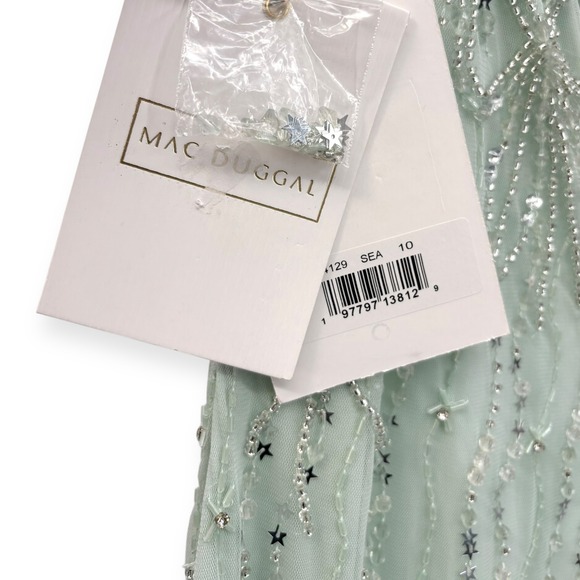 Mac Duggal NEW Seafoam Beaded Mesh Scoop Neck Fitted Gown With Bows $598 Size 10 - Picture 13 of 13